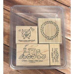 STAMPIN' UP! WHOO'S YOUR VALENTINE WOOD MOUNTED RUBBER STAMP SET OF 4 OWL HEART
